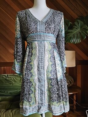 Vintage I.N.C 100% Silk Boho Style Sheer Mini Dress Size 12